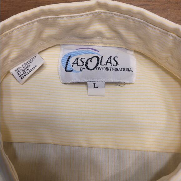 VTG Las Olas Shirt L Yellow White Tropical Fish Embroidered GUC See Photos - Picture 3 of 9